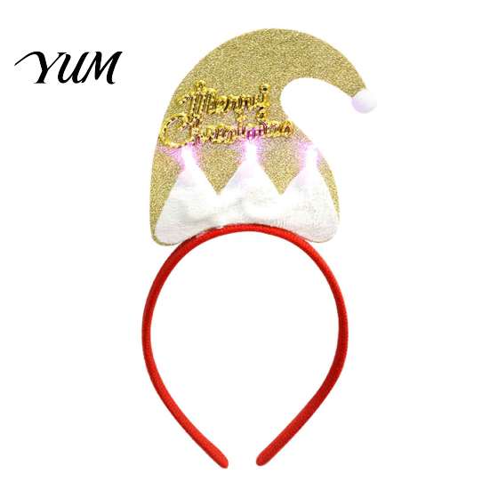 Flexible Plastic Holiday Headband Light Up Christmas Headbands, Shiny Glitter Santa Hat Tree Reindeer Antler Hairbands, Decorative Hair Bands for LED