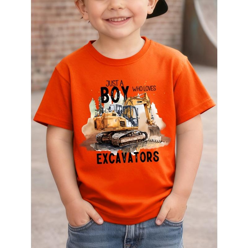 WML Jungen NUR EIN JUNGE, DER BAGGGER LIEBT Bau-Thema Cartoon-Muster Bagger-Aufdruck Lässiges Freizeit-T-Shirt