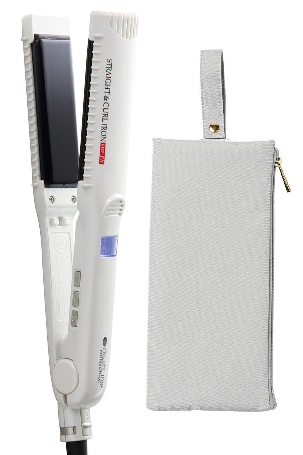 

[Authorized Retailer] CREATEs ION Straightening & Curling Iron CIST-FN + Heat-Resistant Hair Iron Case (Light Gray) Set, Pouch, Straightening Iron
