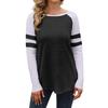 Women's Casual Fashion Striped Long Sleeve Round Neck Colorblock Top