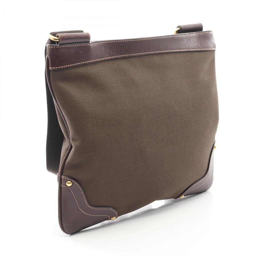 Used PRADA Shoulder Bag Canvas Leather Brown Used Women