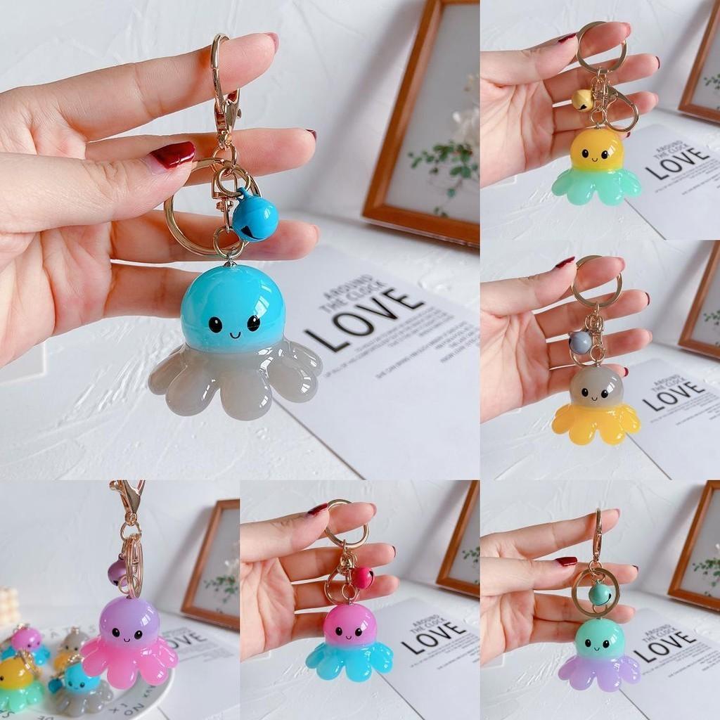Cute Octopus Keychain With Colorful Acrylic Pendant Metal Material Unisex Style