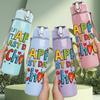 1PC Happy Last Day School Pattern 750ml Color Plastic Sports Water Bottle Leakproof Flip Straw Lid Suitable for Sports Office Home Use