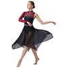 Women Modern Dance Costume Single Sleeve Dress Floral Lace Mesh Patchwork Rhinestone Classical Ballet Dance Outfit Lyrical Dress