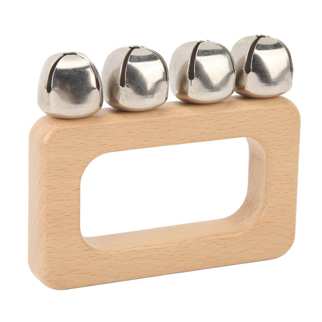 Dance Hand Bell Wooden Rectangle Handle Metal Jingle Bells Portable Percussion for Performance