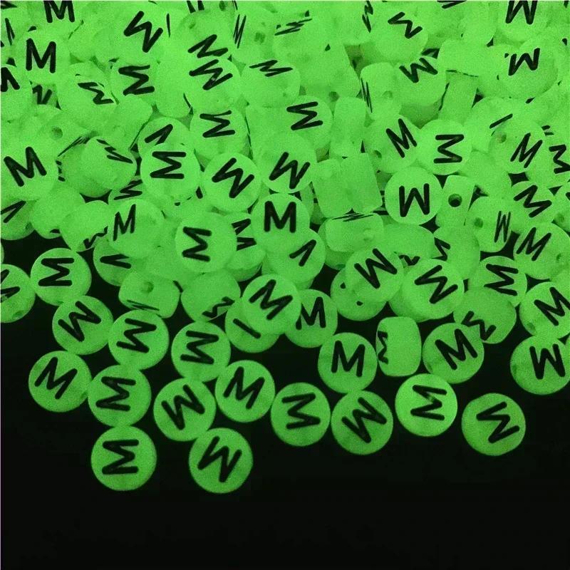 100-500PCS Acrylic Luminous A-Z 26Letter Beads Loose Spacer Alphabet Beads For Jewelry Making DIY Charms Bracelet Necklace