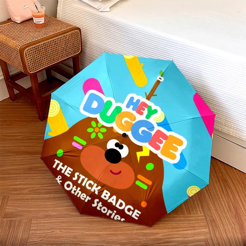 Hey Duggee  Pattern, Automatic Folding Umbrella, Portable and Foldable Design, 8 Ribs, a Christmas or Birthday Gift.