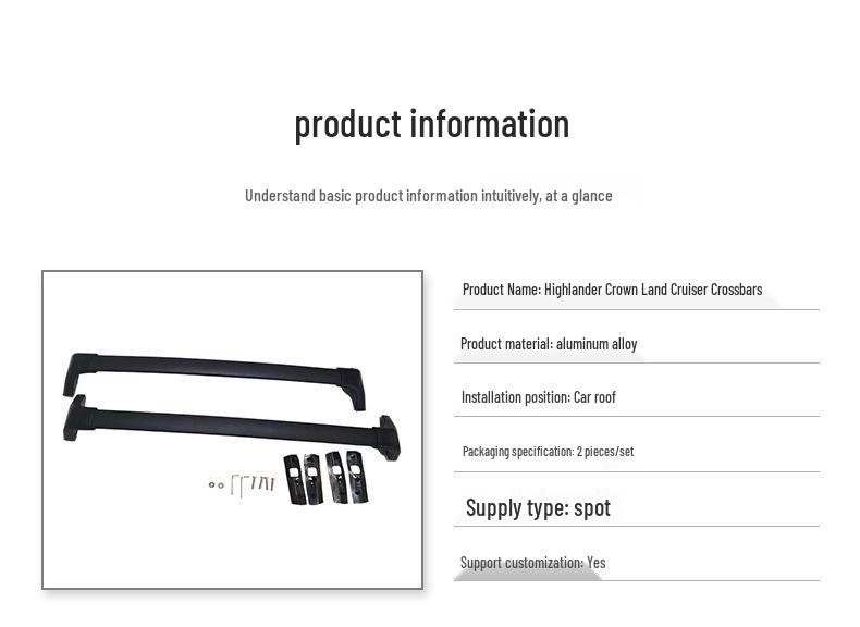 Highlander Crown Lu Fang Roof Crossbars: Thick Aluminum Luggage Rack for 22 Models