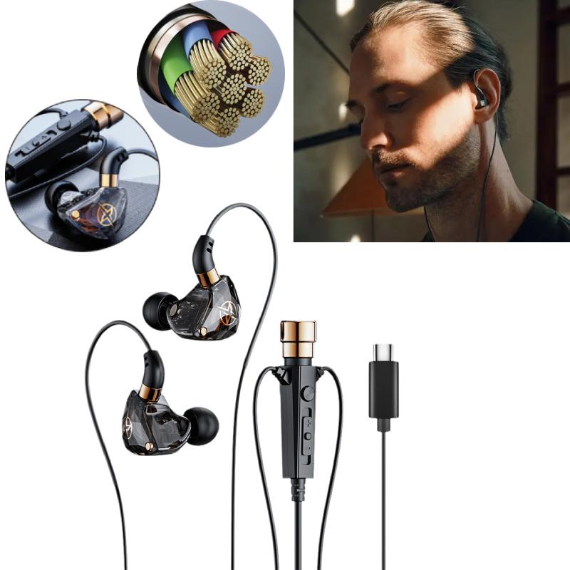 Earphones Ear In Noise Canceling Dynamic Hd Mic Recording Singing Wired C Type