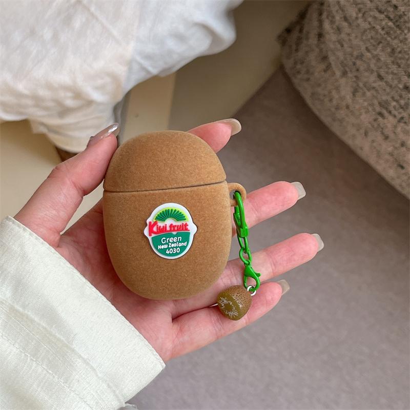3D Cartoon Kiwifruit Flocking Earphone Case for AirPods 4 Wireless Headphone Cover for AirPods Pro 2 Charging Box Accessories