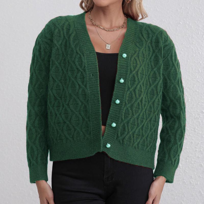 IHUASU Women's Fashion Knitted Cardigan Autumn and Winter Temperament Twist Jumper Coat