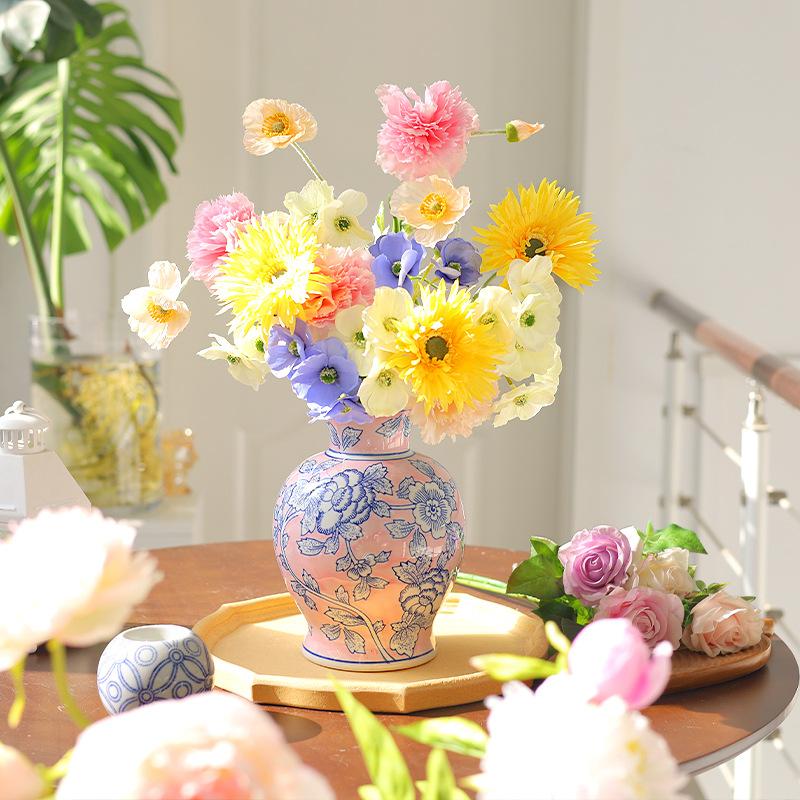 Ceramic Vase Pink Chinese Blue and White Porcelain Vase Hydroponic Flower Arrangement Decorative Ornaments Flowervase