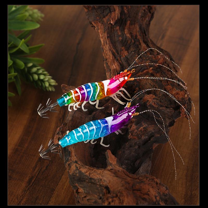 Shrimp 105Mm 12G Squid Jig Luminous Horizontal Slow Sinking Lure Webfoot Wood Shrimp Octopus Bait Squid Cuttlefish Fishing