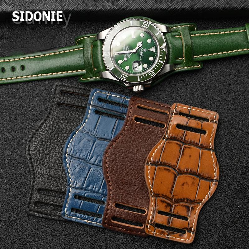 Genuine Leather watch strap for Rolex Green Submariner Omega  timex Vintage plus Tray Men Watch Band 20 22mm
