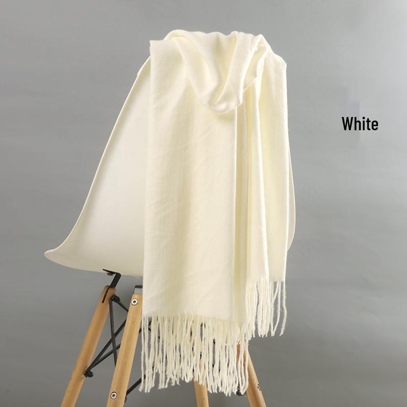 White Cashmere Scarf: Thickened, Solid Color, Versatile for Women & Men, Perfect for Autumn & Winter