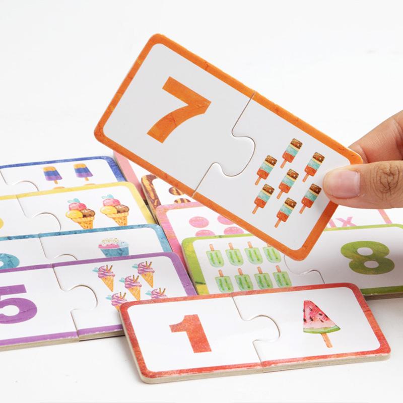 Wooden Number Matching Puzzle Numbers English Cognitive 1-10 Digital Enlightenment Math Educational Toys For Children