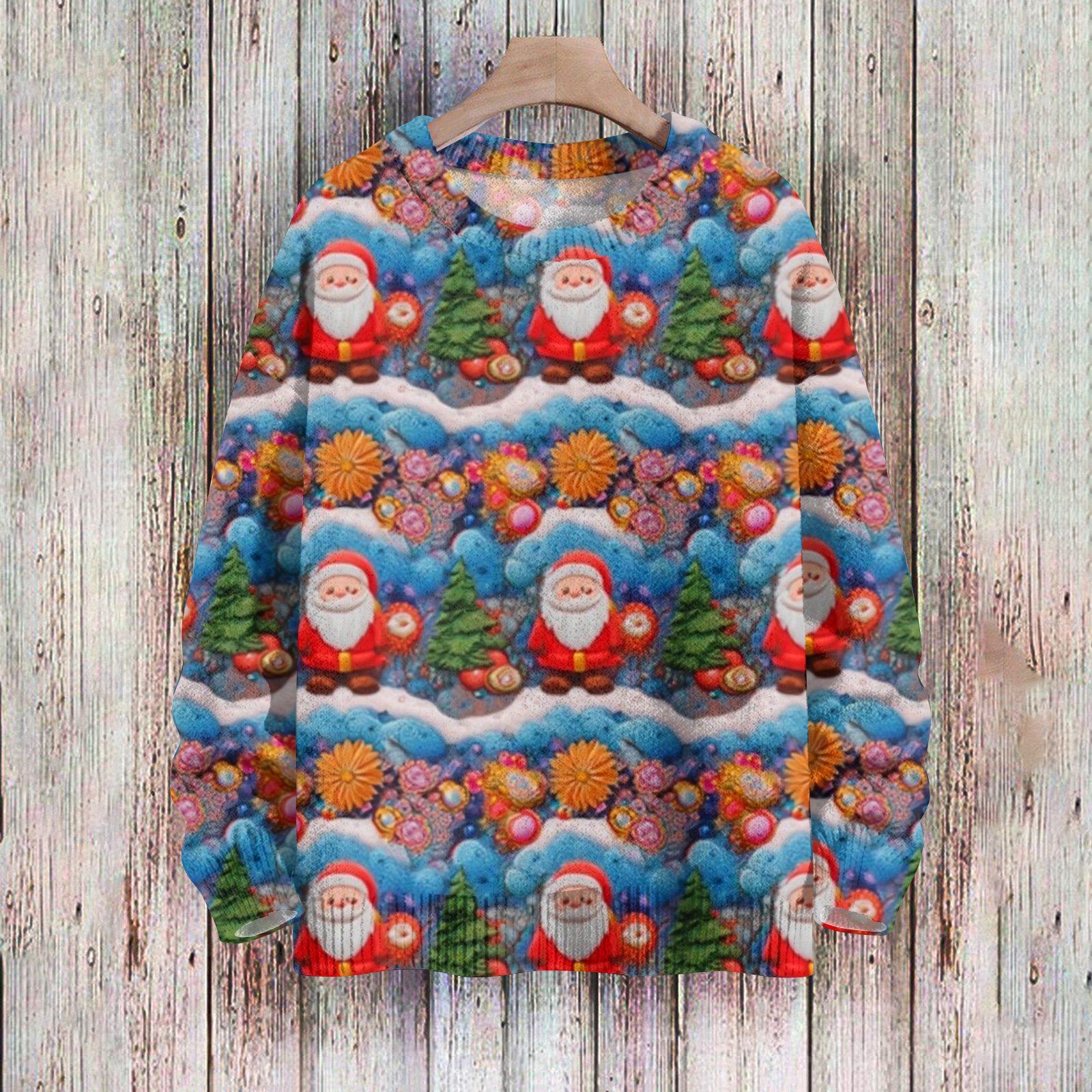 

Рождественские толстовки для женщин Вязаный свитер Милая рубашка Осенний свитер с круглым вырезом Топы XXXL