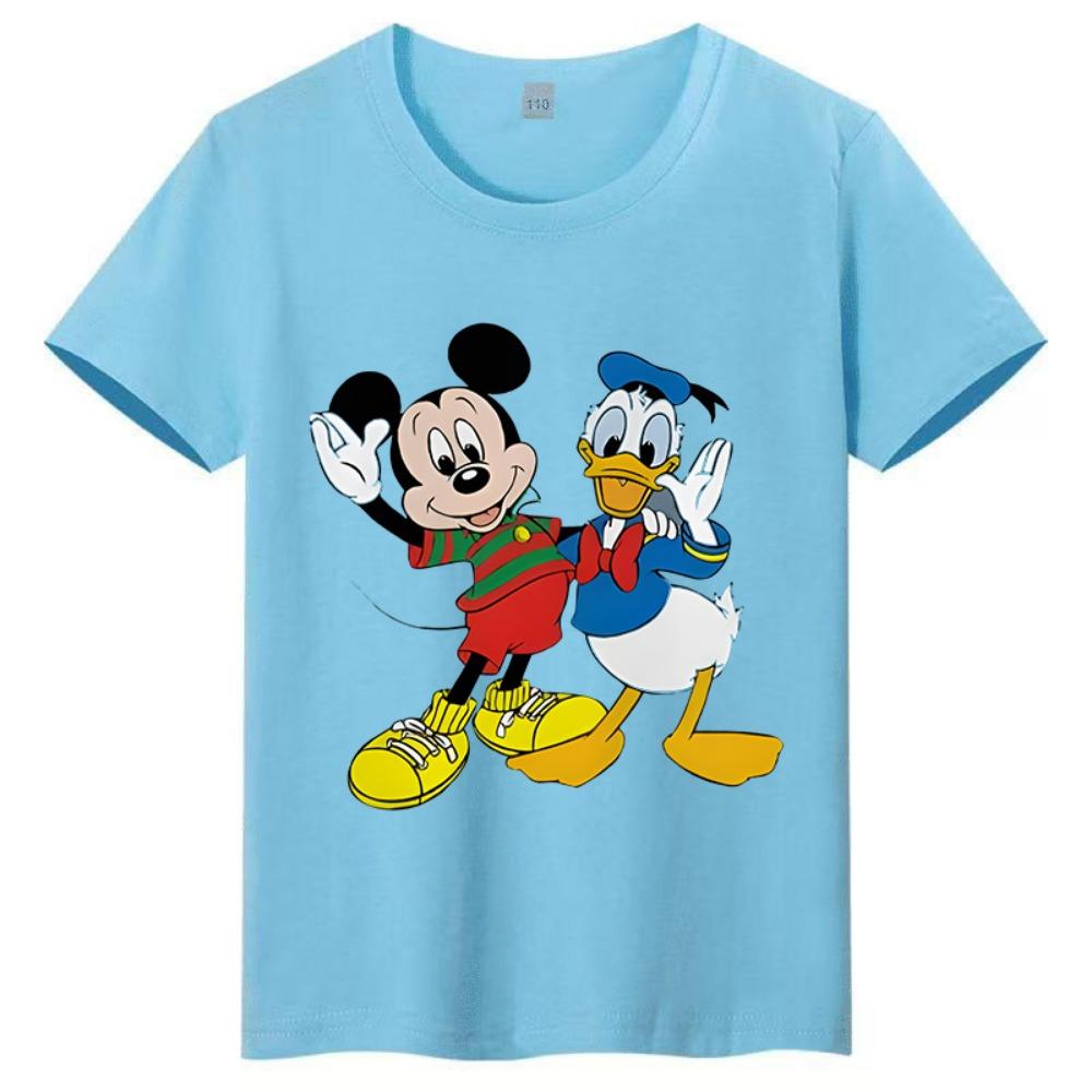 

Children s Short Sleeved Mickey Donald Duck Cartoon Printed T-shirt Casual Round Neck Breathable Parent-child Top 110