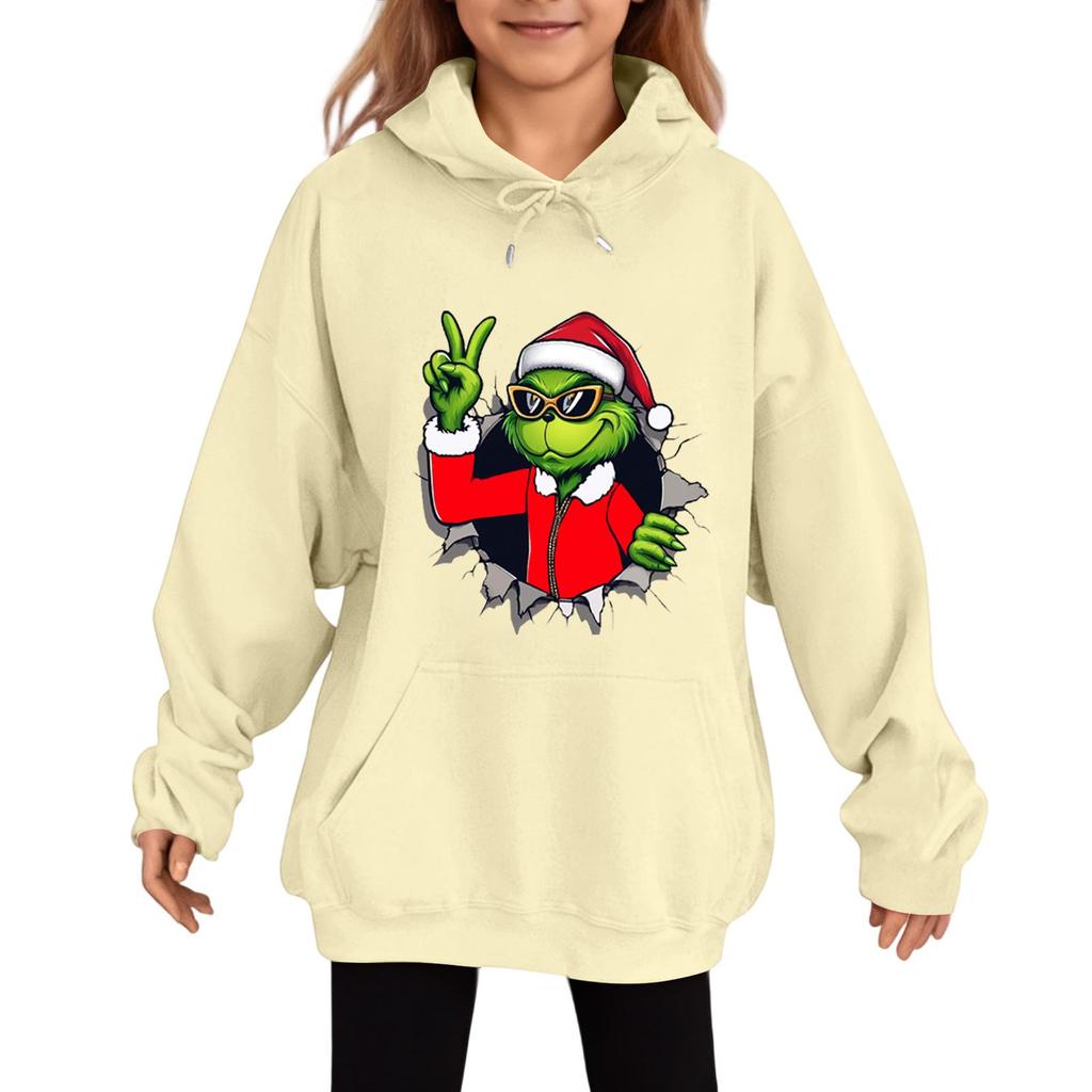 Children's Fashionable Casual Long-sleeved Loose Christmas Print Pullover Hooded Sweatshirt