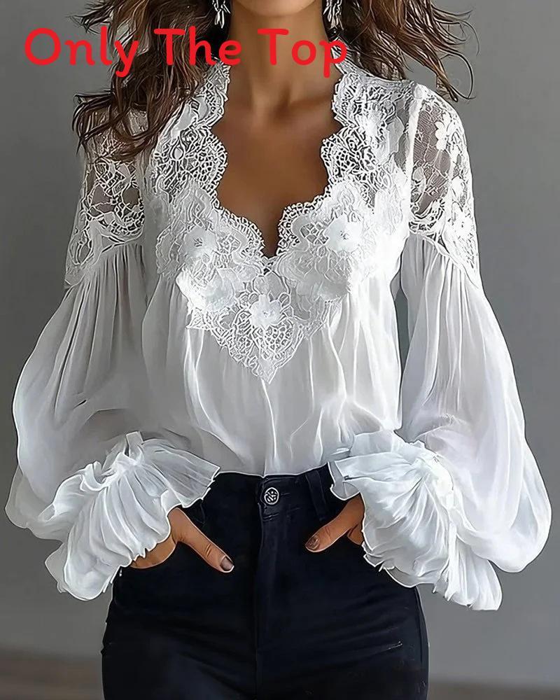 Elegante Camicia con Maniche a Palloncino e Volant in Misto Poliestere per Donna Primavera 2026