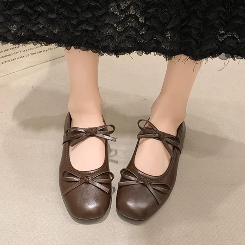 Elegant Sweet Bowknot Flat Shoes Soft Sole PU Leather Slip On Loafers Solid Color Casual Ballet Flats Girls