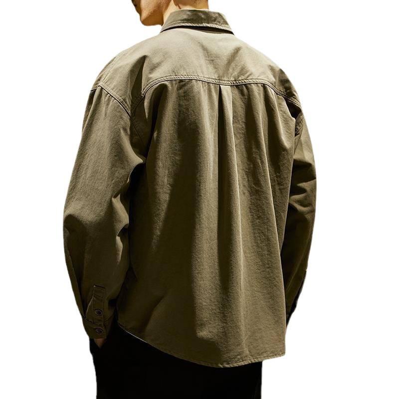 Men's Trendy Long Sleeve Shirt Jacket - Loose Fit, Plus Size, Japanese Style Workwear for Spring and Autumn