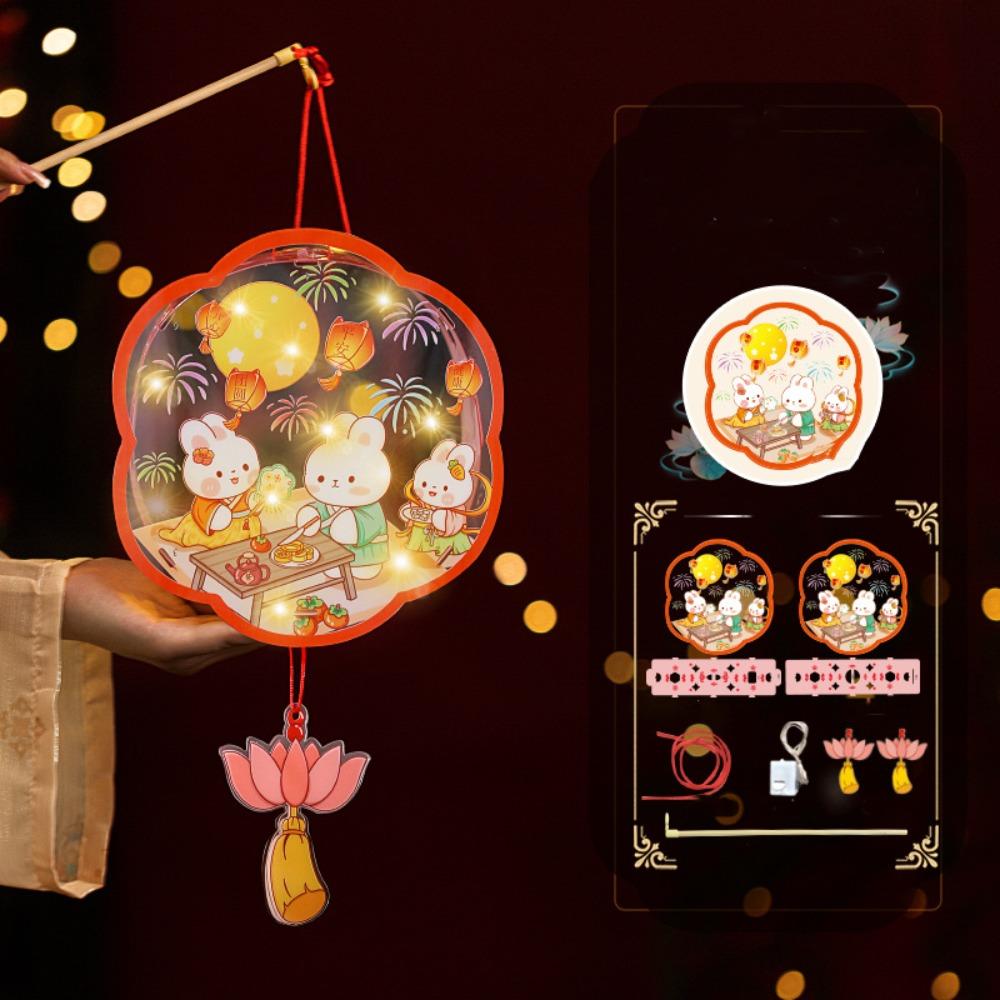 DIY Material Bag Mid-Autumn Festival Lantern DIY Glowing Light-Up Bunny Lantern  Photography Props