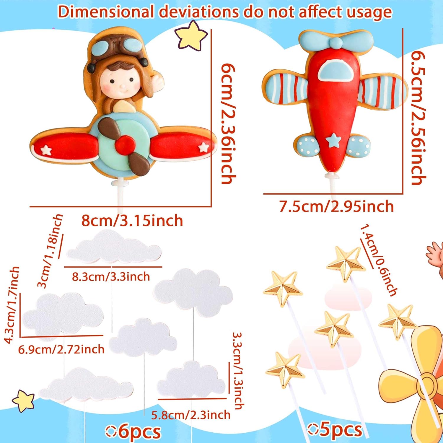 13 Pezzi Topper per Torta Aeroplano per Time Flies 1° Compleanno, Decorazioni a Tema Aeroplano per Compleanno, Baby Shower