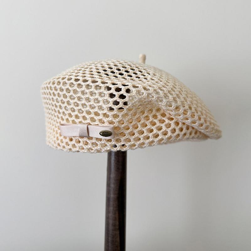 Vintage French Straw Beret Women Japanese Summer Hollow Out Breathable Face Shaping Hat for Party Photo Shooting