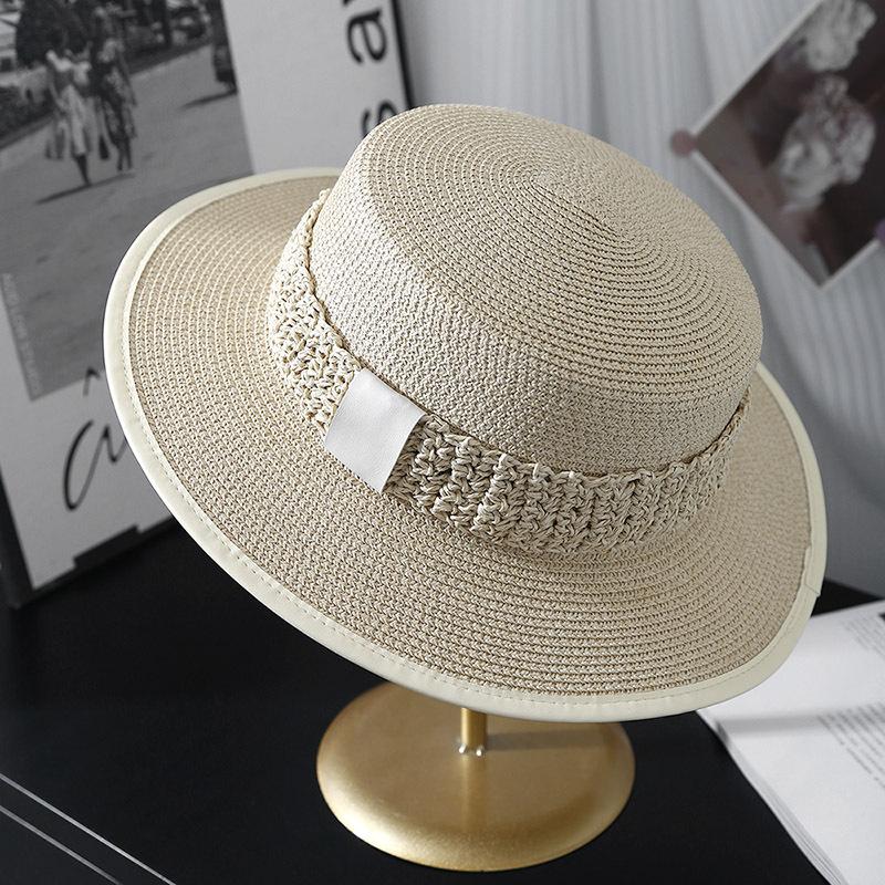 Wide Brim Flat Top Straw Hat Women's Casual Face Small Sun Hat Men's Summer Seaside Beach Sunshade Hat