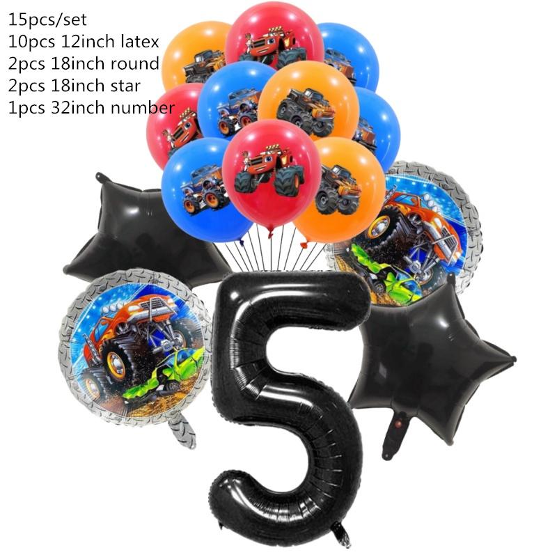 15Pcs Monster Truck Balloon Car Themed Birthday Foil Ballons Dump Truck Helium Balloon Boy Birthday Party Decor Supplies