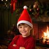 Xmas Party Photo Booth Props Gold Velvet Santa Hat for Adults Kids, Classic Christmas Red with Fluffy Holiday Hats Kids Trim, Soft Comfortable Costume
