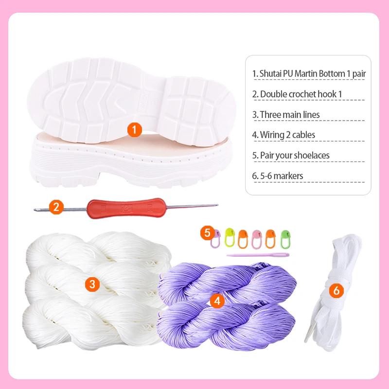 1 Set Hand Crochet Shoe Sole+ Hollow Thread, Soft Rubber Insole Hand-knitted for Shoes, Sandals, Needles Knitting DIY Material
