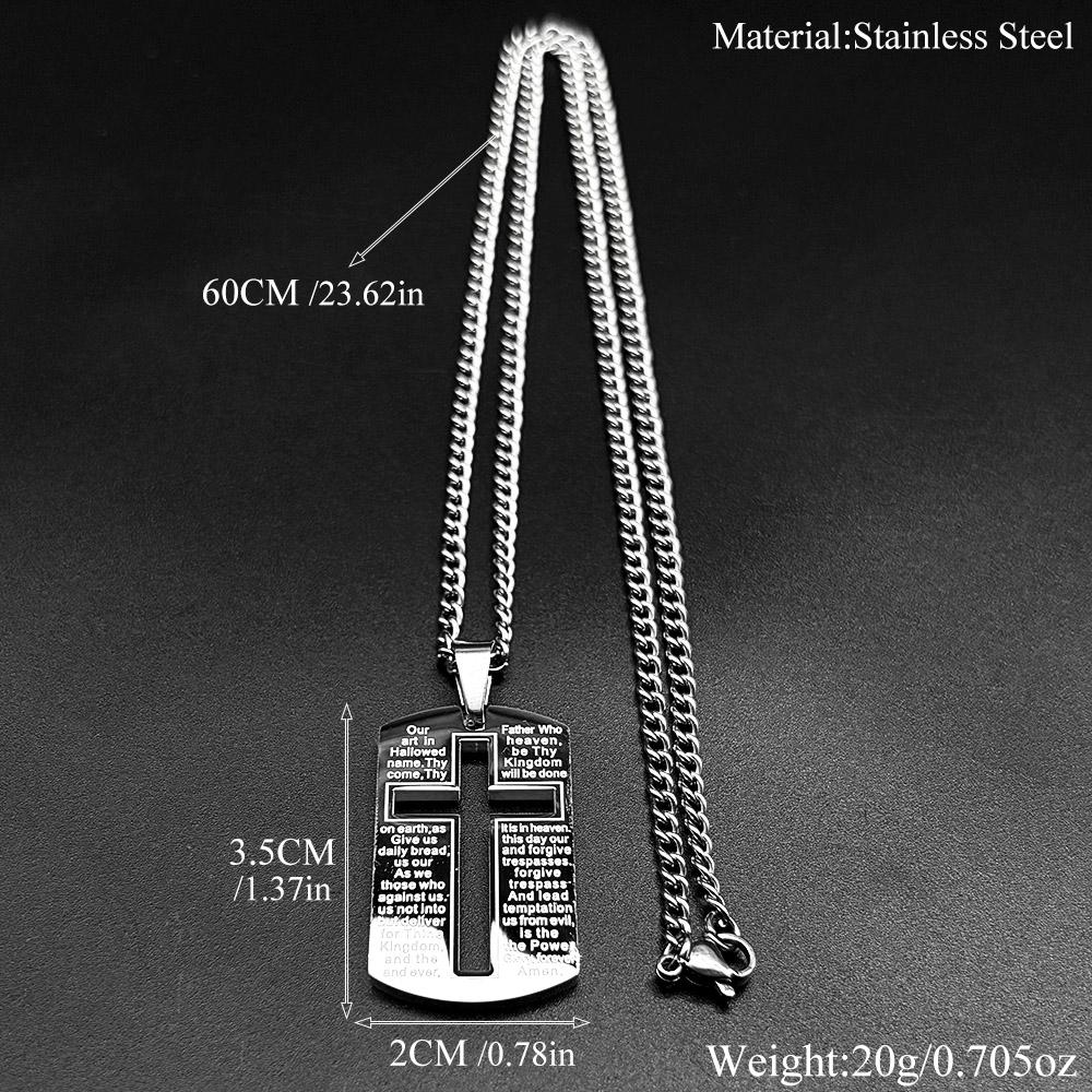 Christian Bible Cross Dog Tag Chain Necklace for Men Stainless Steel Pendant Necklace Religious Lord's Prayer Jesus Jewelry