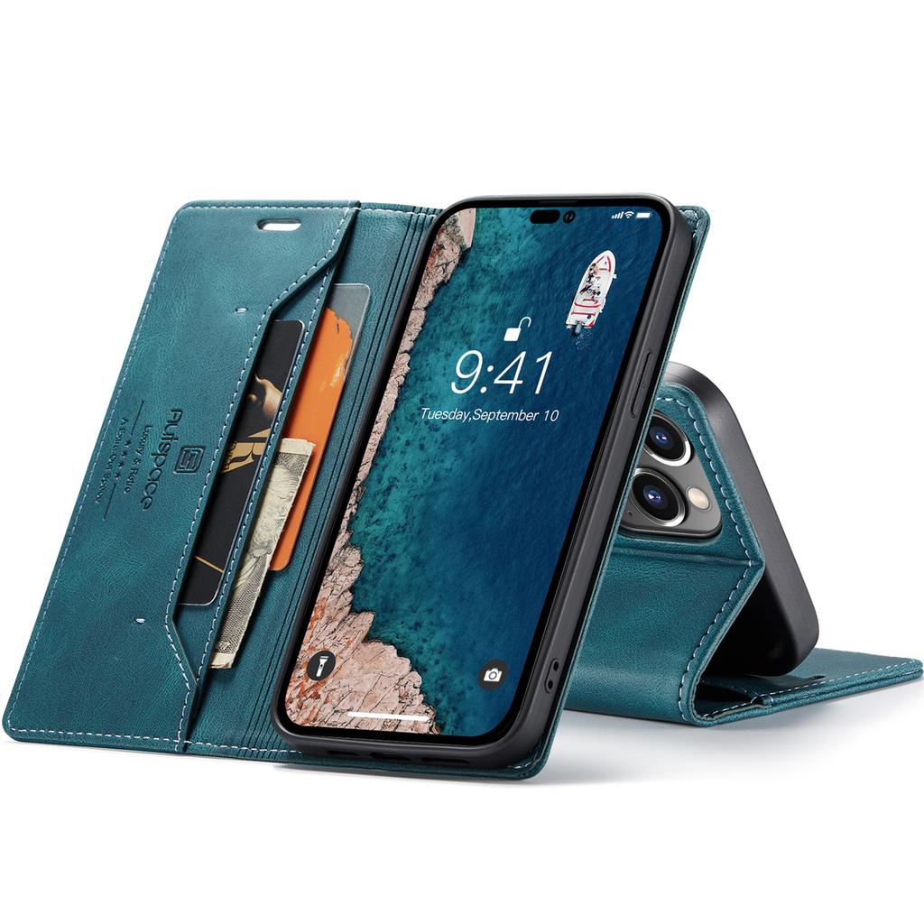 For iPhone 14 Pro Vintage Leather Flip Wallet Case with RFID Blocking Card Slot, Matte Retro Folio Cover for Women Men (4 Colors)