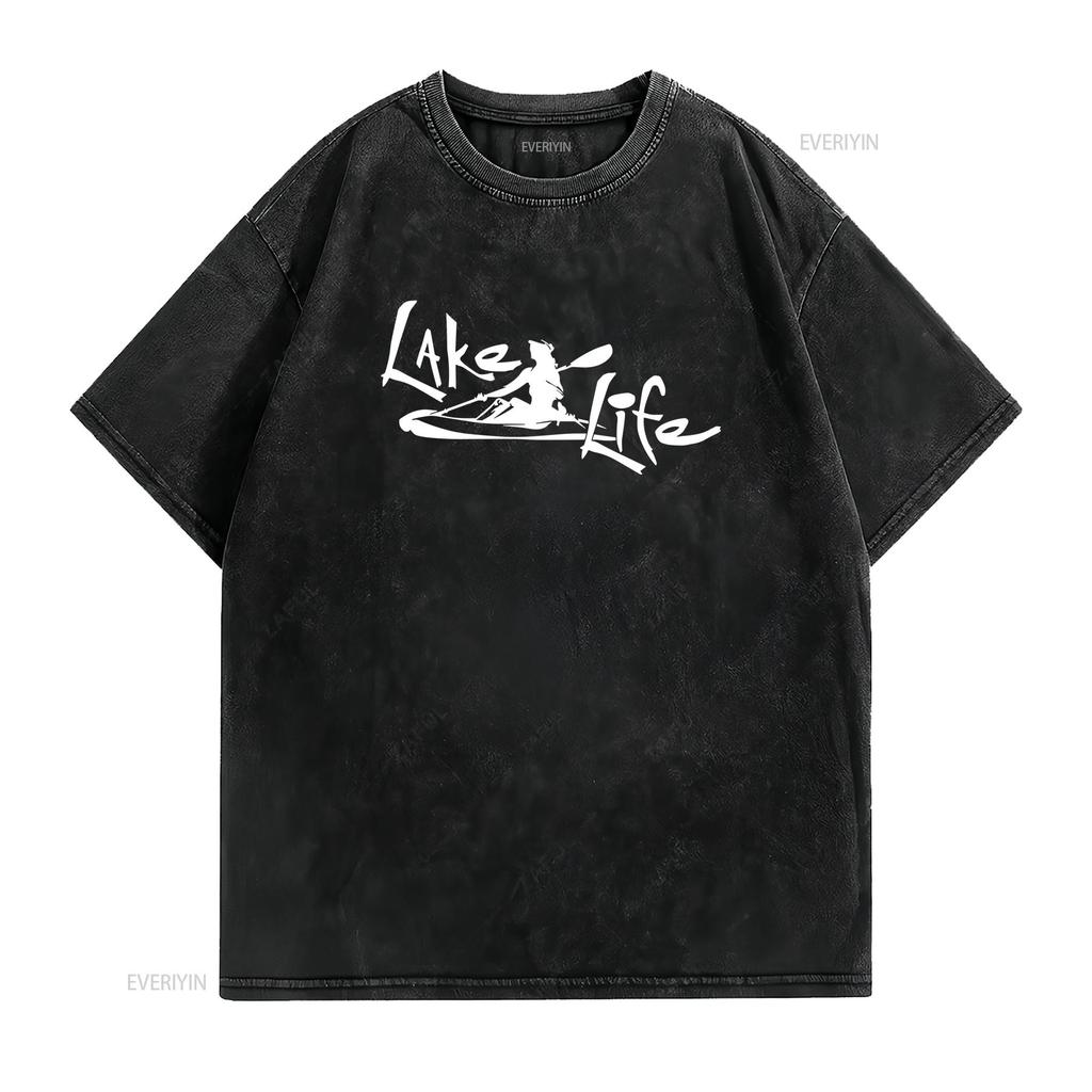 Lake Life 3 COTTON T SHIRT water worship wave kayak canoe paddle vintage Washed Comfortable Top For Everyday Wear Stylish