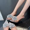 Original Haze Blue Rhinestone Flowers, Seaside Vacation Wind, Summer Pointed Toes, High-heeled Slippers