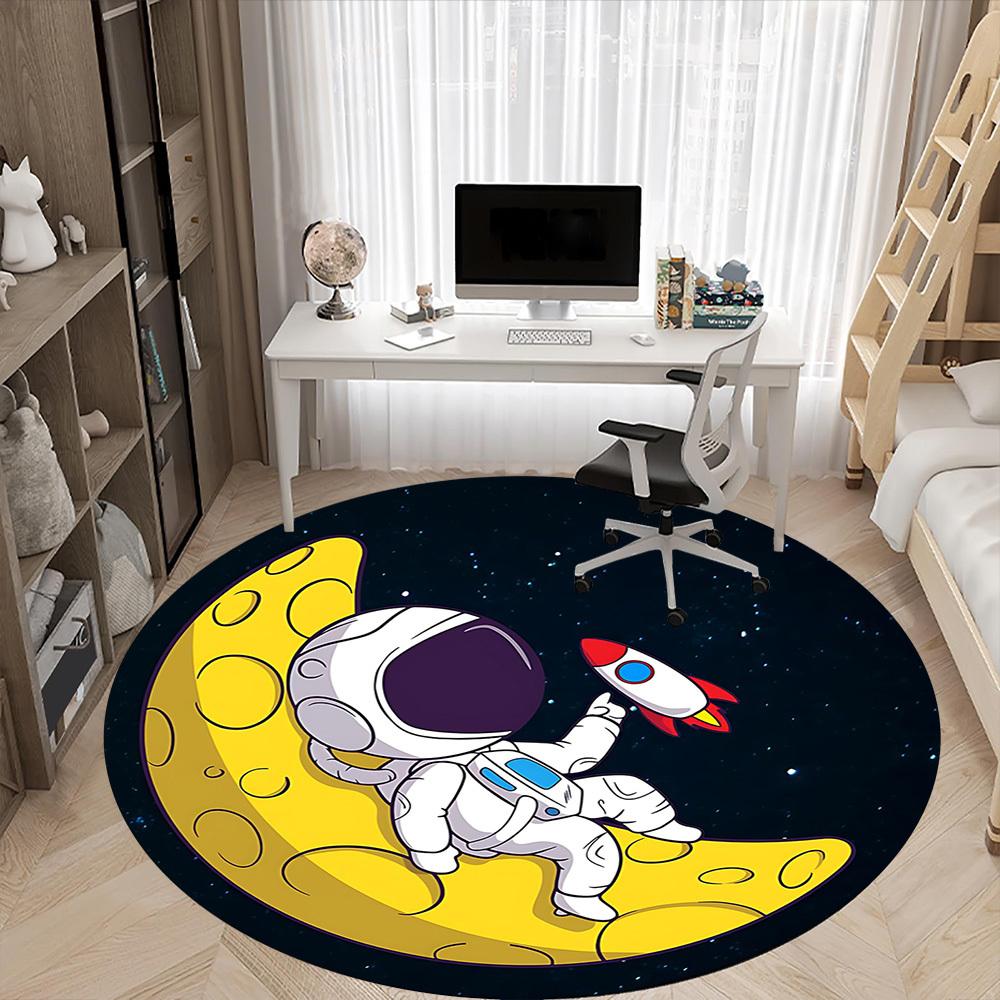 1pc Moon Astronaut Office Round Area Rug, Under Office Chairs Bedroom Living Room Home Decor, Room Deco