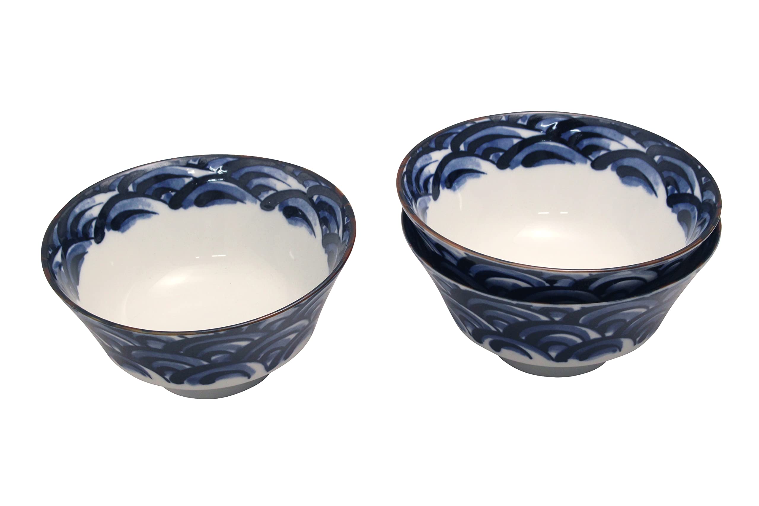 

Castle Enterprises Made in Japan Mino Ware Everyday Use Series Wave Pattern Ramen Bowls, Set of 3, 18.1cm Diameter x 9cm Height