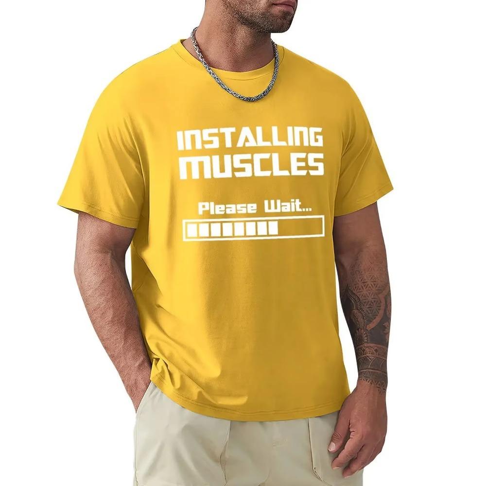 Summer New Tshirts Installing Muscles Please Wait Loading Bar Funny Print T Shirt Men Women Cotton Short Sleeve Cool Tees