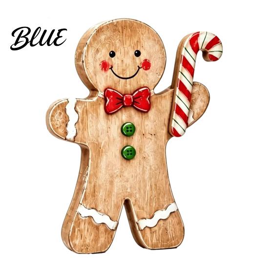 Christmas Fireplace Mantle Decor Wooden Gingerbread Man Decor, Rustic Gingerbread, Candy Cane House Figurines, Xmas Cute Lady Figurines Tabletop