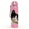 1PC Black White Cat Lying Down 750ml Color Plastic Sports Water Bottle Leakproof Flip Straw Lid Suitable for Sports Office Home Use