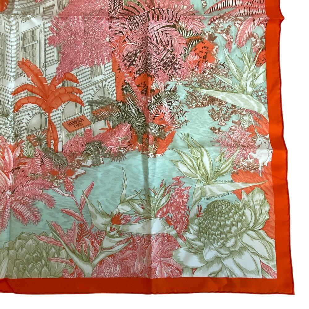 HERMES FAVBOVRG TROPICAL FAVBOVRG TROPICAL Faubourg Tropical silk Calle 90 scarf Orange silk Women Used