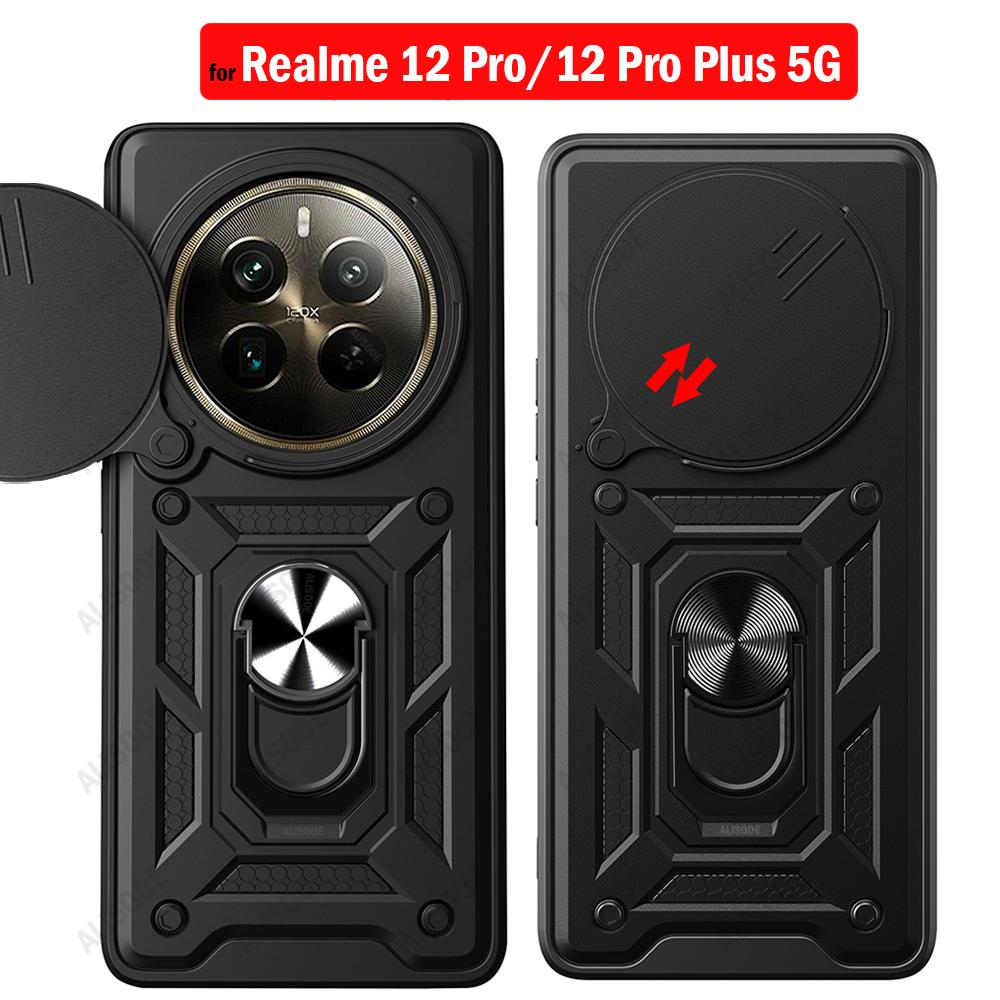 Funda for Realme 12 Pro Plus 5G Case Armor Slide Camera Ring Stand Protection Cover for Realme 12 Pro Case Capa