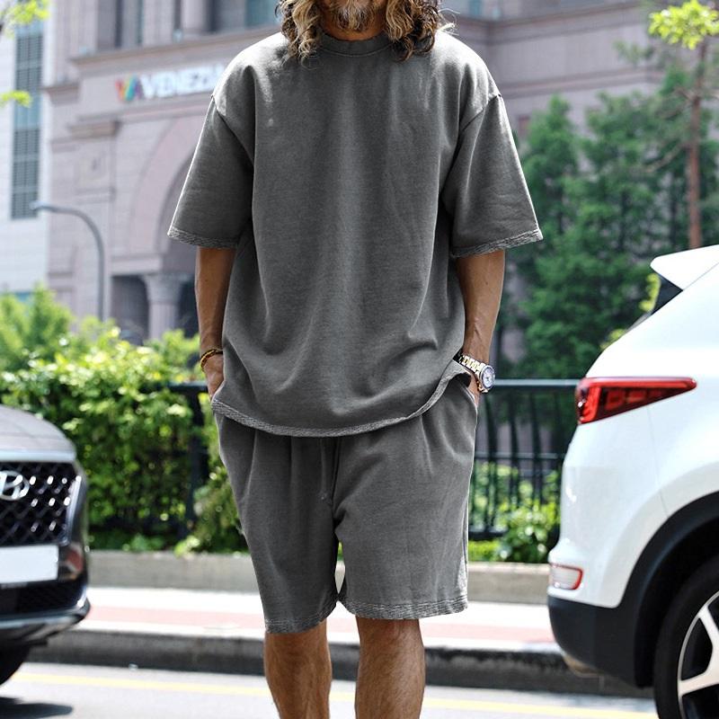 

Men s Oversized Solid T-shirt And Shorts Set Casual Loose Two Piece Outfit XL темно-сірий