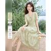 Simple Elegant 3D Embroidered Short Sleeve Mid-length Dress