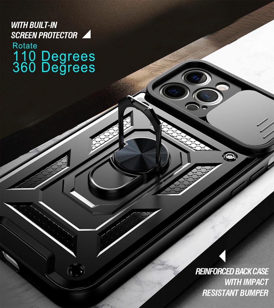 For Iphone12 ProMax Slide Camera Lens Protector Shockproof Armor Case For Iphone 12 ProMax Magnetic Car Holder Cover