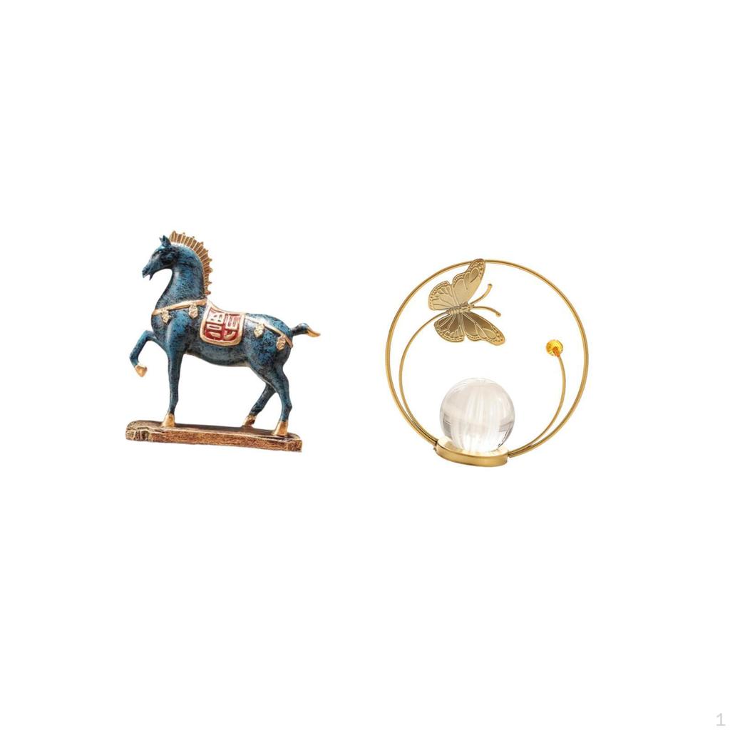 Standing Horse Crystal Ball Figurine Sculpture for Desk Living Room Bookcase Hallway Fireplace