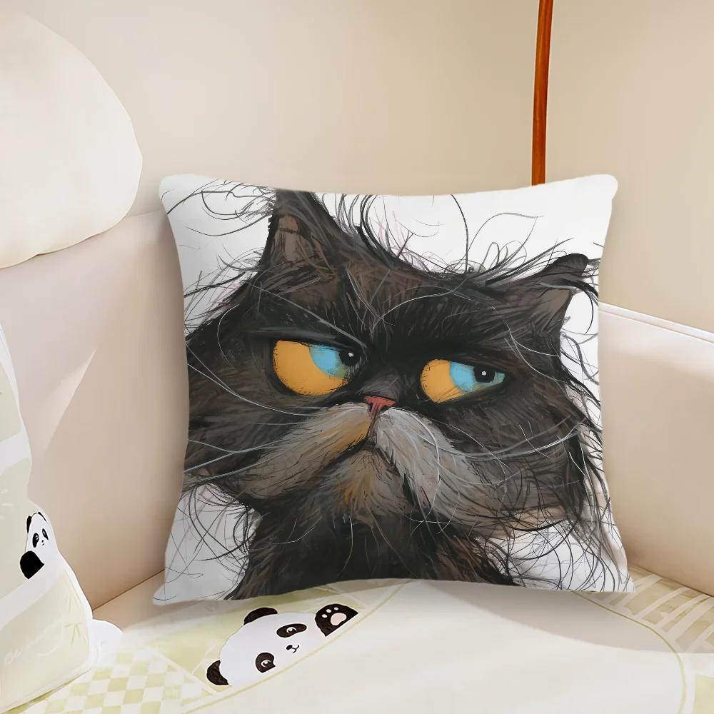 Cute Cat Printed Pillowcase Office Car Sofa Bed Cushion Cover Home Bedroom Decoration
