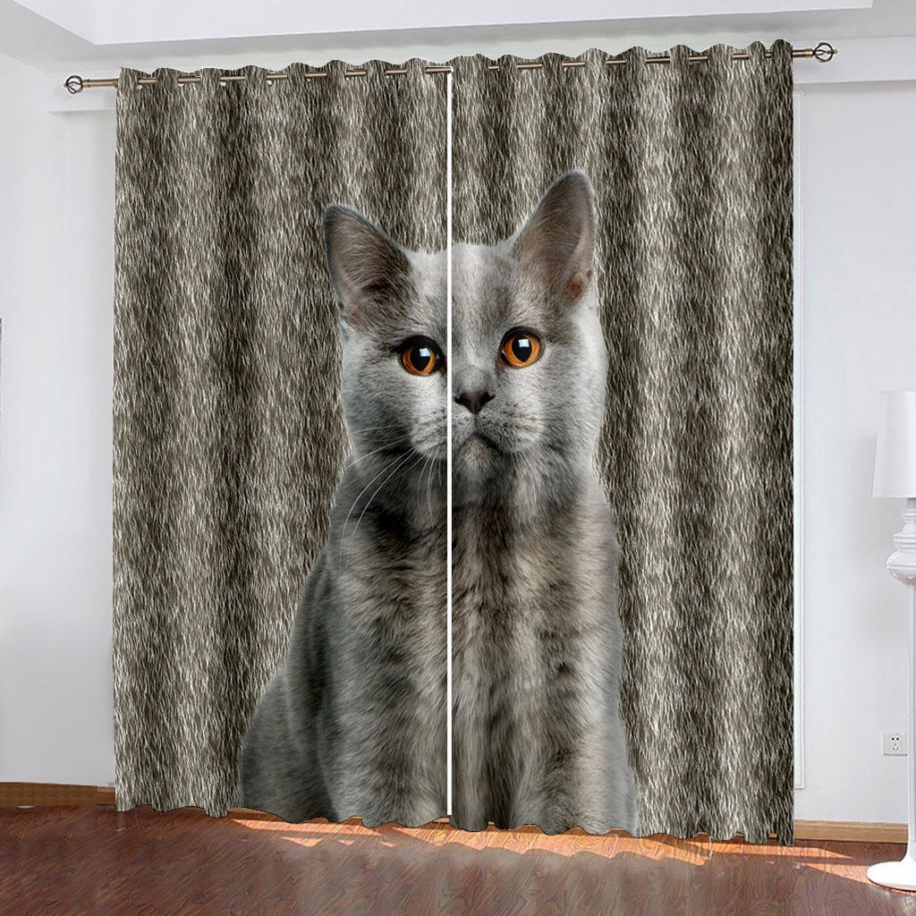 3D Cheap Cartoon Cat Cute Funny Design Shade Thin 2 Piece Window Curtain for Children's Kid Bedroom Living Room Decor on Sale